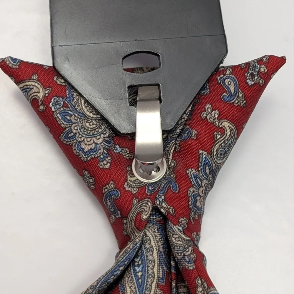 Vintage Designer Collection Kids Clip On Tie Red Paisley Made in USA 17.5